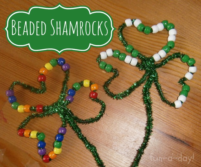 shamrocks, st. patrick's day, beads, pipe cleaners, clover, Ireland