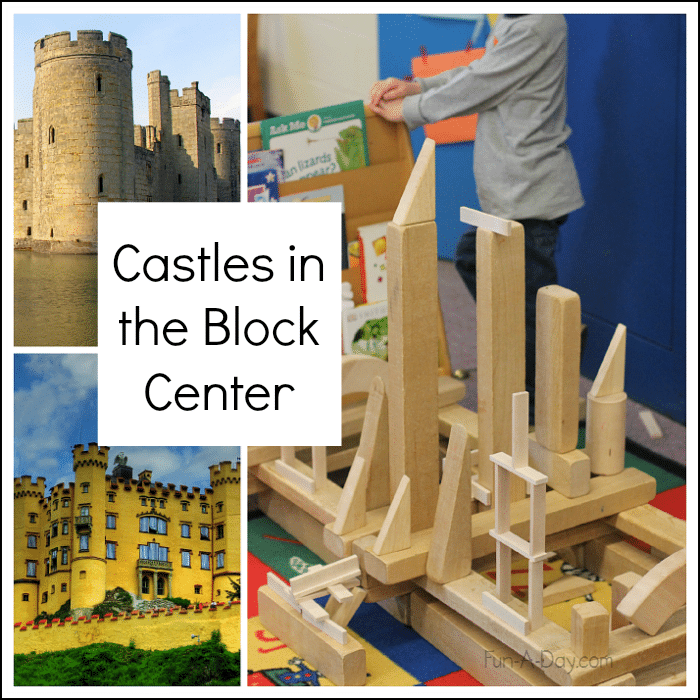 Engineering projects for kids - encourage planning, designing, and building with a mini-book of castle photos in the block center