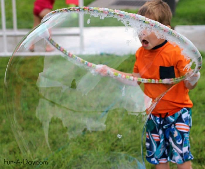 Making giant bubbles with kids