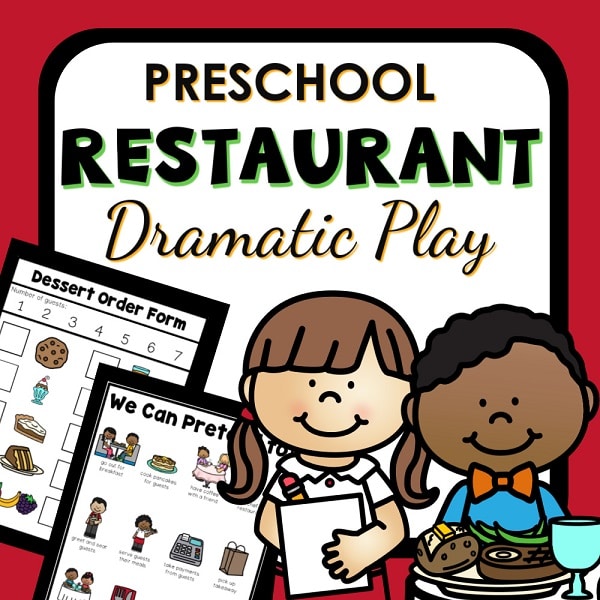 Restaurant dramatic play preschool resource cover.