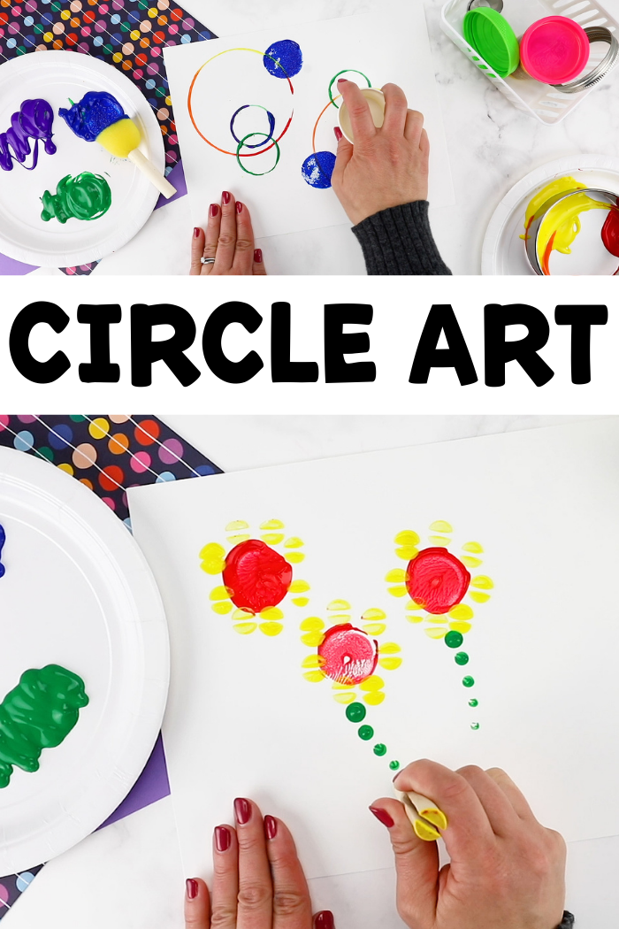 two art projects that can be made with circles in a pinnable collage with the text circle art
