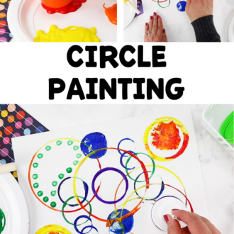 three steps along the way of making a process art project with the text circle painting