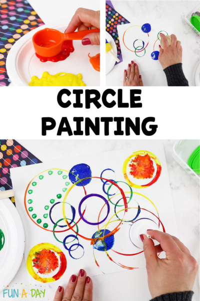 three steps along the way of making a process art project with the text circle painting