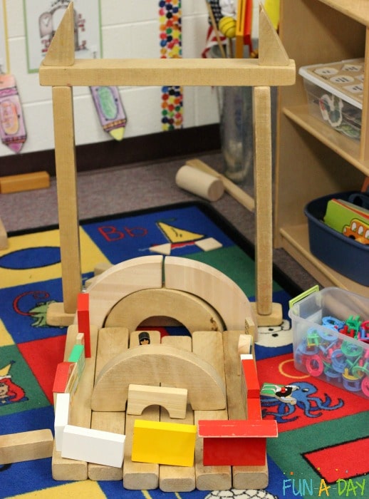 Structure made of blocks during preschool center time