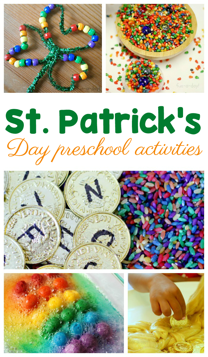 collage of hands-on ideas with text that reads st. patrick's day preschool activities