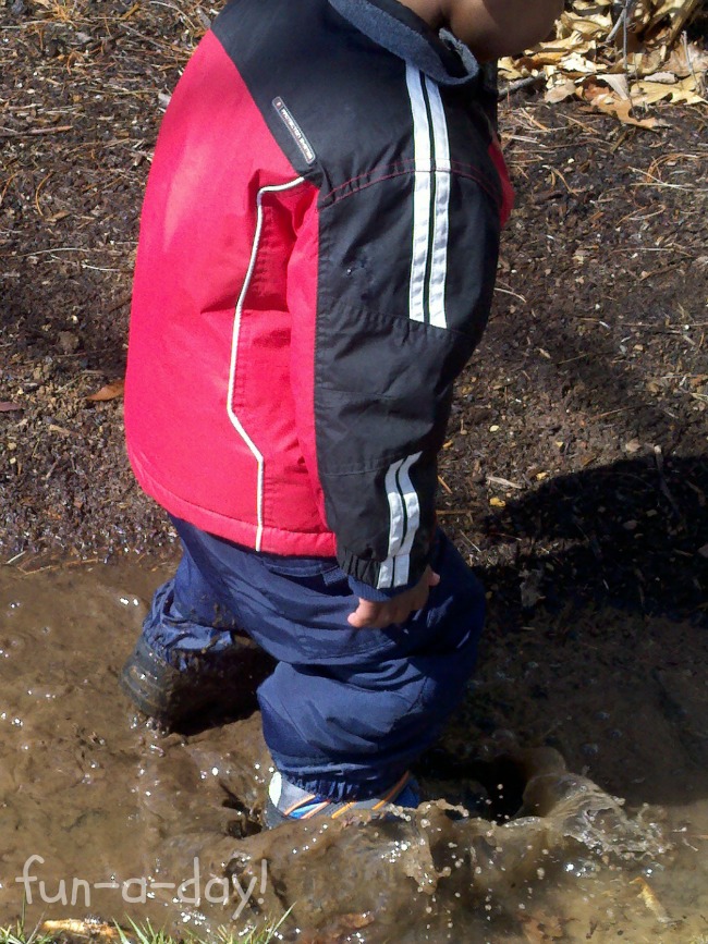 water, mud, snow, puddle jumping, playing outside