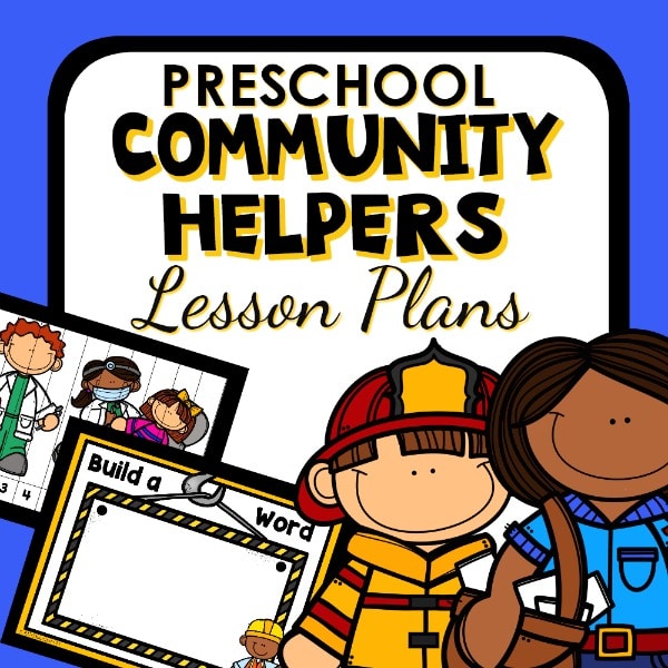 Preschool community helpers lesson plan resource cover.