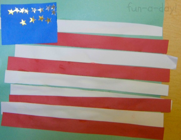 American flag craft with kids, American flag craft in preschool, Preschool America theme