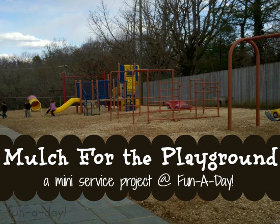 mulch. preschool playground, service project with kids