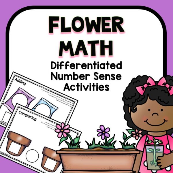 Flower math differentiated number sense activities preschool resource cover.