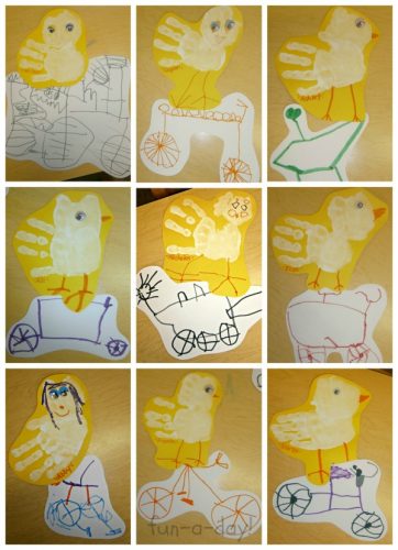 Duck on a Bike Handprint Art and Retelling - Fun-A-Day!