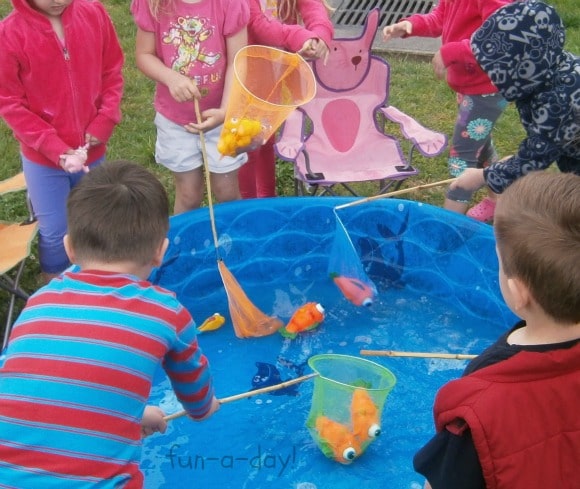 Pretend play fishing for a preschool camping theme