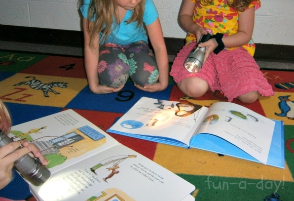 Reading during a preschool camping theme