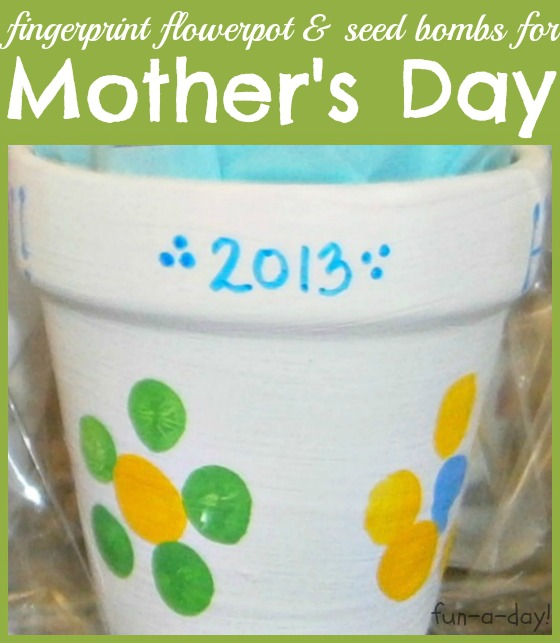 fingerprint flowerpot for Mother's Day 2013, Mother's Day gift, child fingerprint on clay pots, fingerprint flowers, Happy Mother's Day