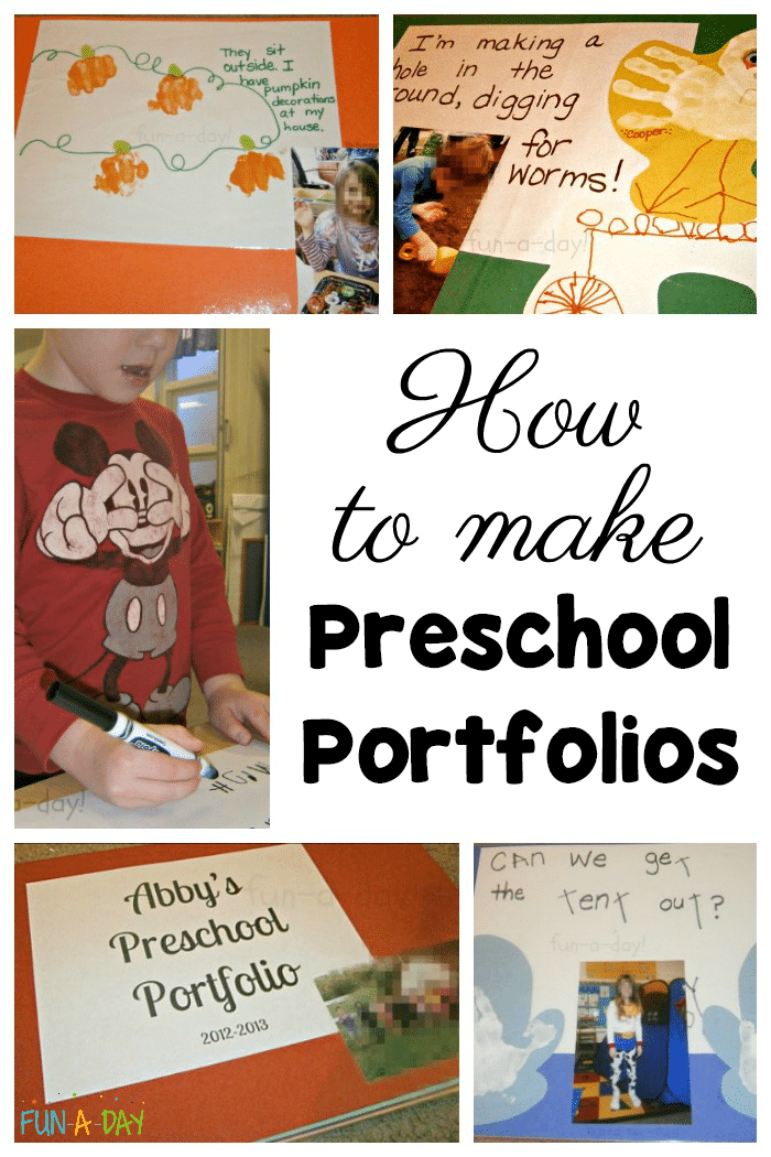 collage of preschool students' work with text that reads how to make preschool portfolios