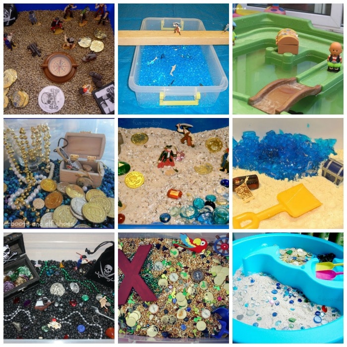 collage of sensory activities for a preschool pirate theme