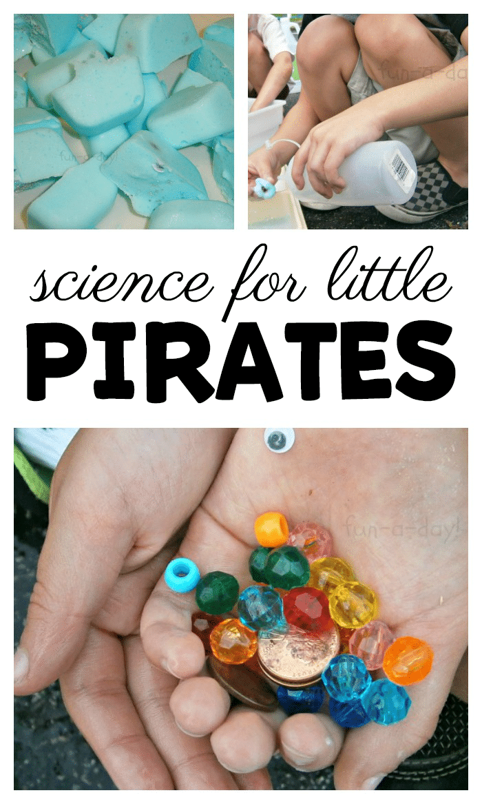 collage of making fizzing treasure chests with text that reads science for little pirates