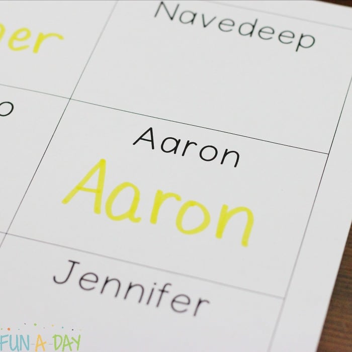 Use a yellow marker or highlighter on your preschool sign in sheets to help with name writing practice