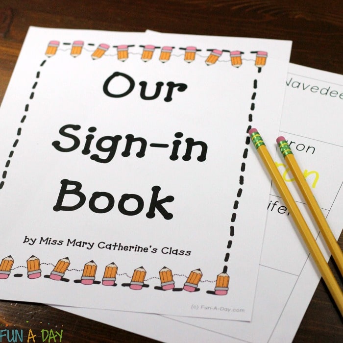 Free printable preschool sign in book cover and preschool sign in sheets