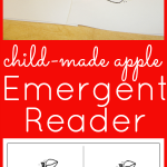 Preschool coloring book with text that reads child-made apple emergent reader