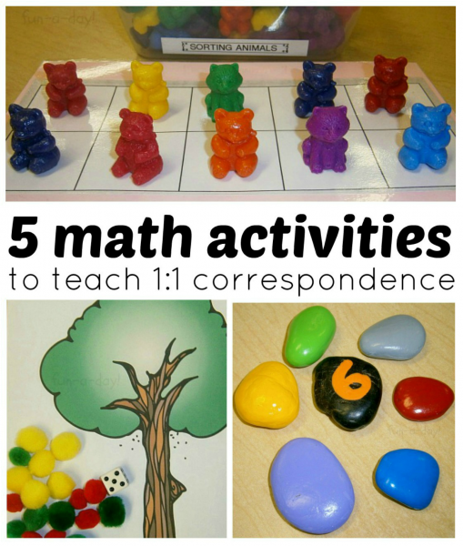 5 math activities for preschoolers that teach 1:1 correspondence from www.fun-a-day.com