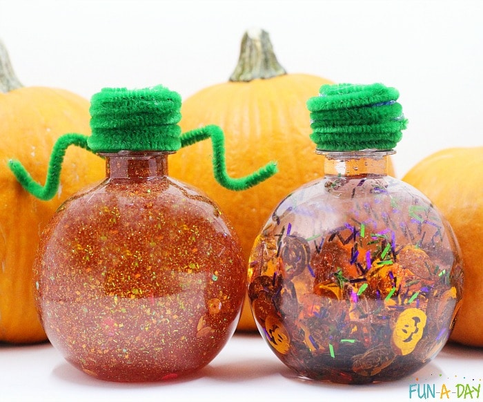 Pumpkin glitter jars - Halloween science and sensory activities