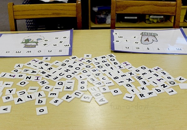 Printable preschool winter words with letter tiles