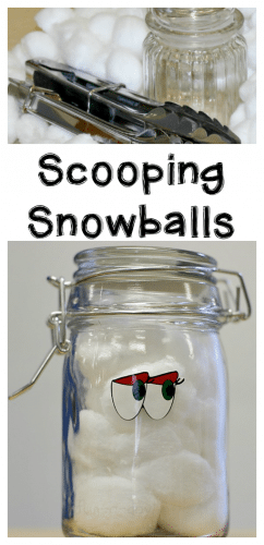 Scooping Snowballs - winter pretend play and fine motor activity for a snow theme