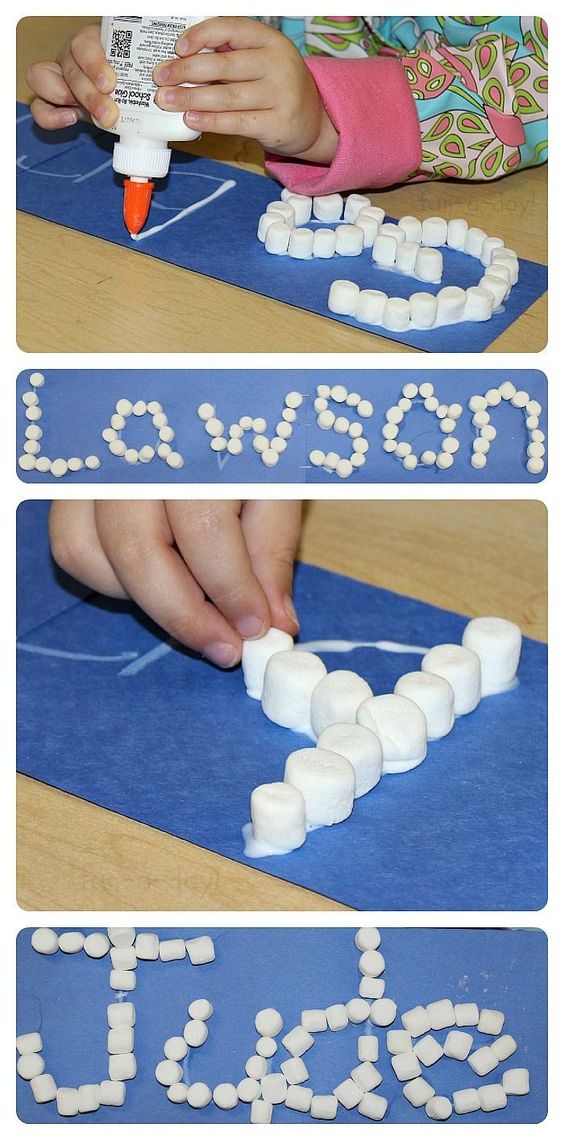 Teach kids their names with a marshmallow craft