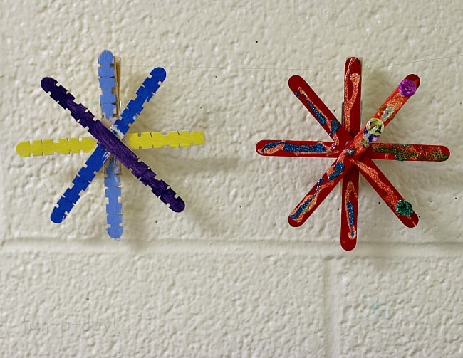 Winter Crafts - Colorful Popsicle Stick Snowflakes