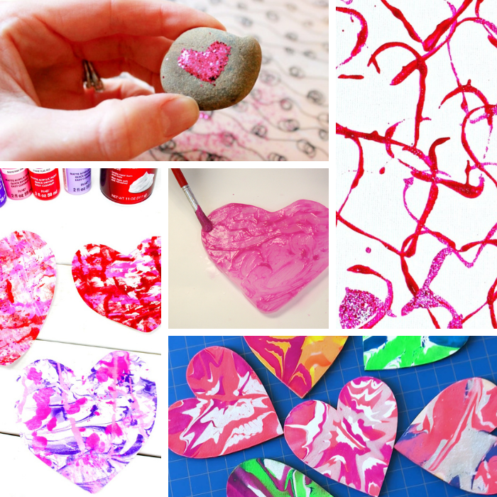 five different valentine art projects for preschool in a collage