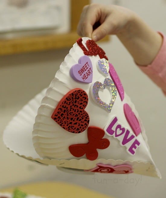 blinged-out paper plate valentine holder