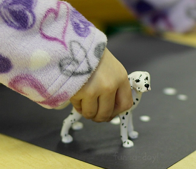 Fun Art Projects for Kids - using a Dalmatian toy to paint 