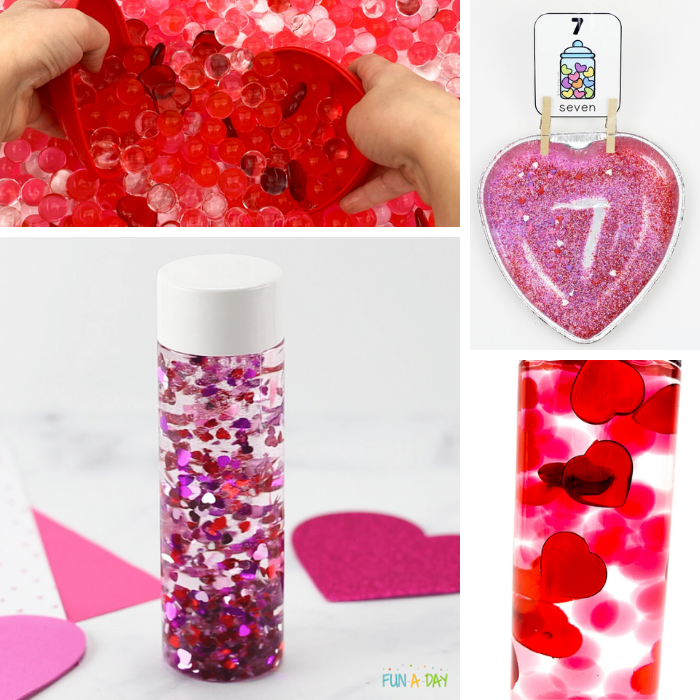 four different sensory activities from fun-a-day that are themed for valentines day