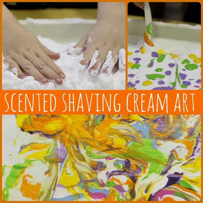 scented shaving cream art is a fun sensory art experience for kiddos