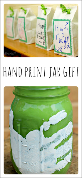 hand print mason jar craft for kids to give as a gift