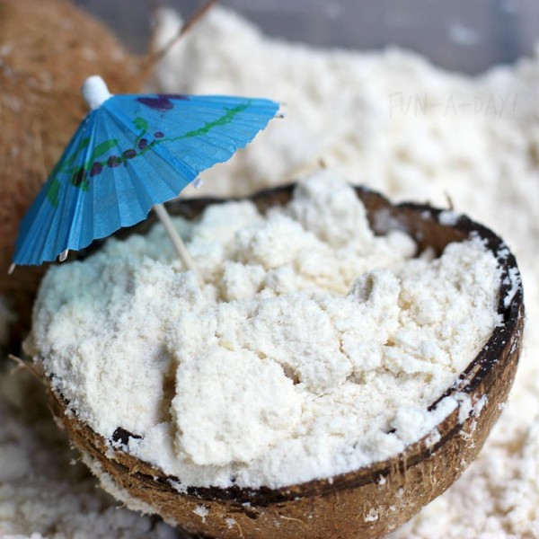summer sensory play with sweet smelling coconut cloud dough