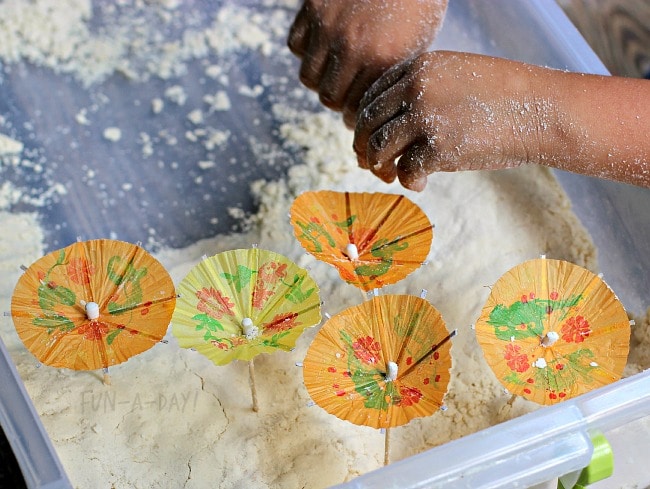 coconut cloud dough allows for sensory play and pretend play all summer long