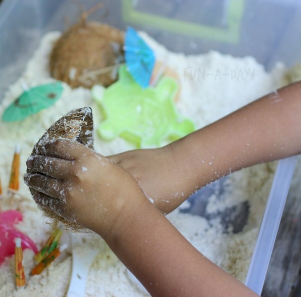 coconut cloud dough makes for fun summer sensory play