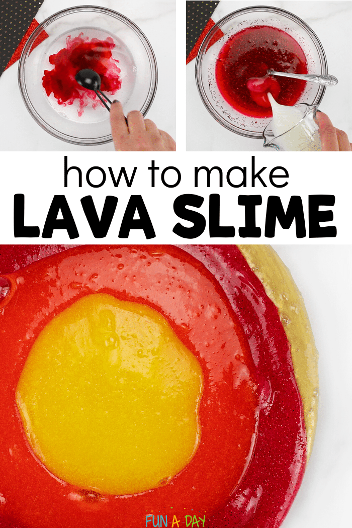 collage of slime making with text that reads how to make lava slime