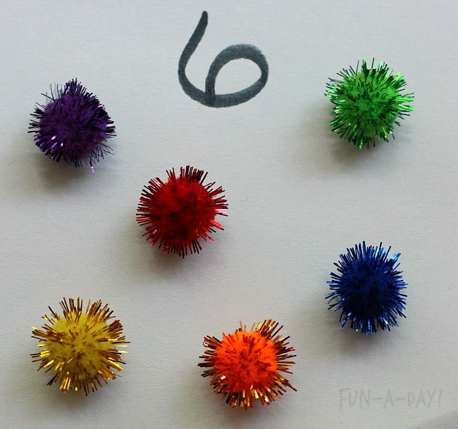 firework math activity - counting pompoms
