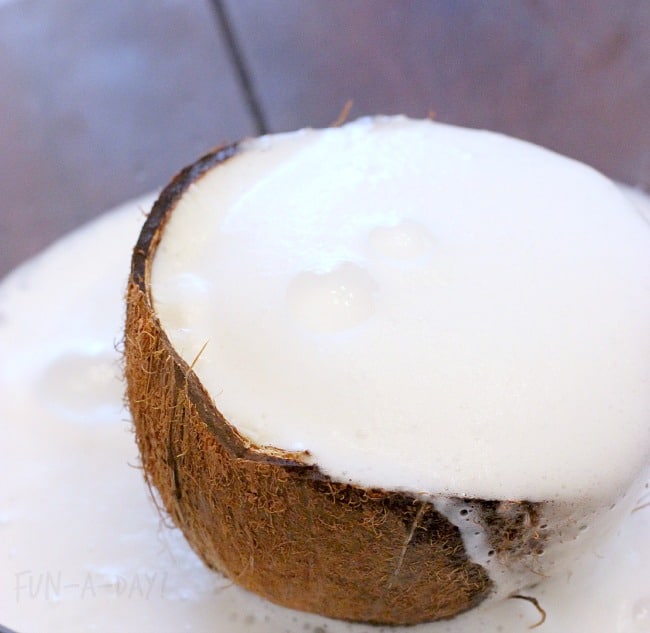 overflowing coconut suds with this tropical baking soda and vinegar experiment