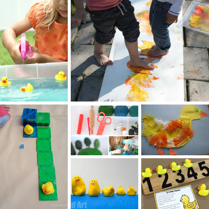 seven duck-themed activities for preschool in a collage