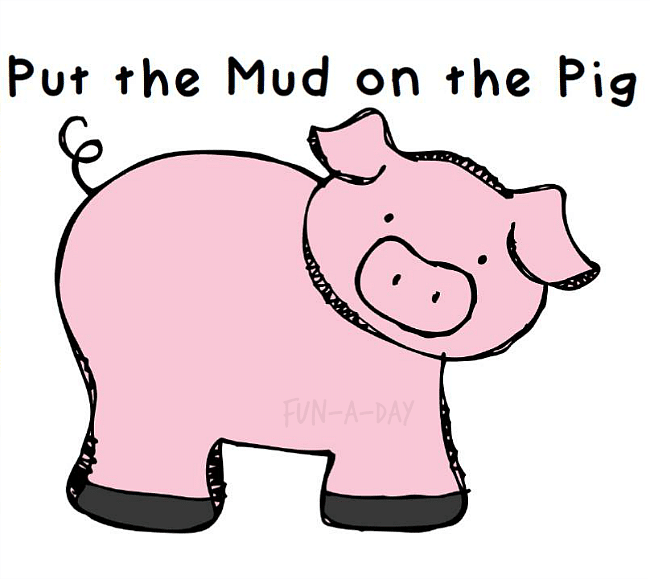 a printable pig dice game with the text put the mud on the pig