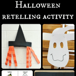 collage of printable and craft sequencing materials for Big Pumpkin with text that reads Halloween retelling activity