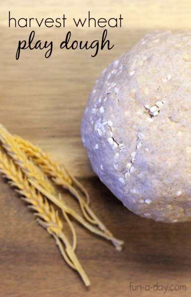 Wheat play dough recipe for kids to make during a harvest theme