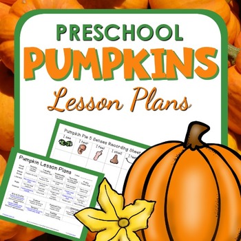 Images of pumpkin printables with pumpkin clip art and text that reads preschool pumpkins lesson plans