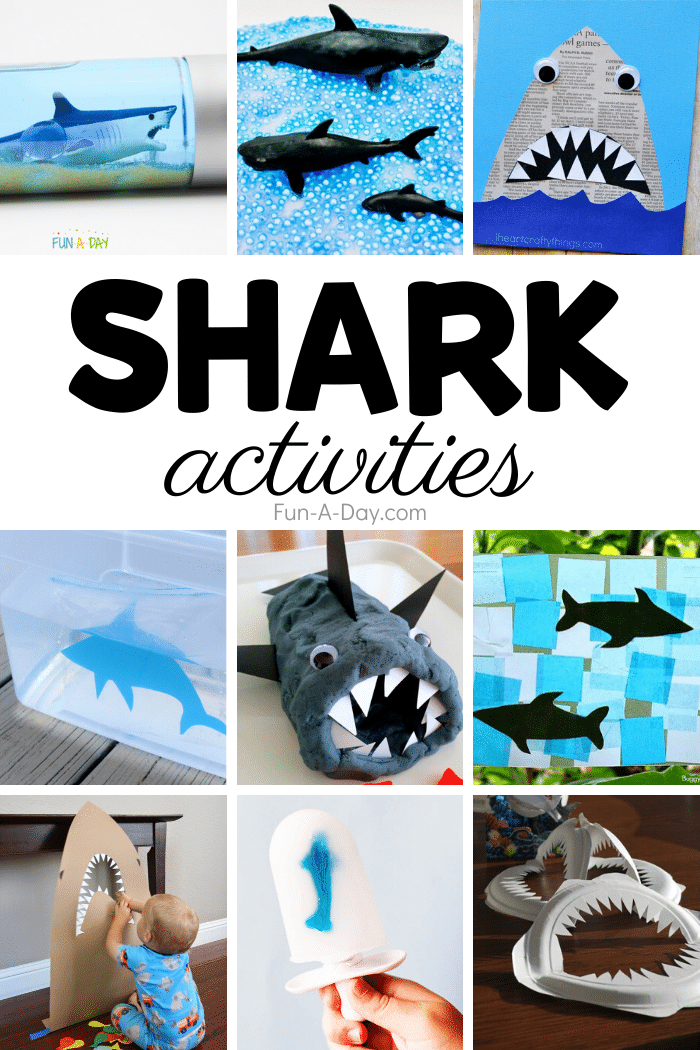 collage of shark ideas with text that reads shark activities