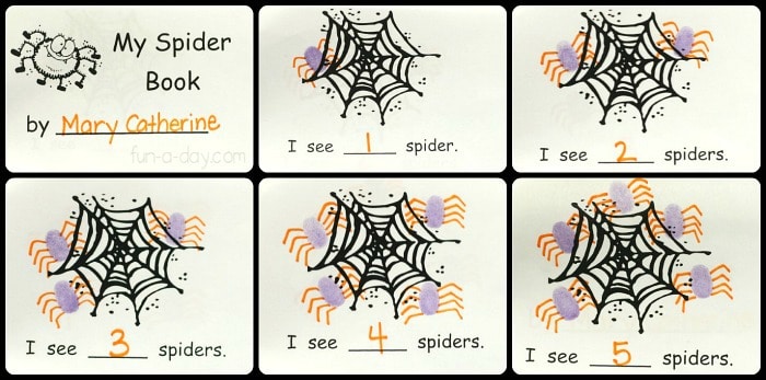 pages from a printable spider book for preschoolers