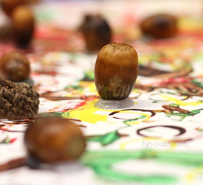 close up of our acorn inspired fall art for kids